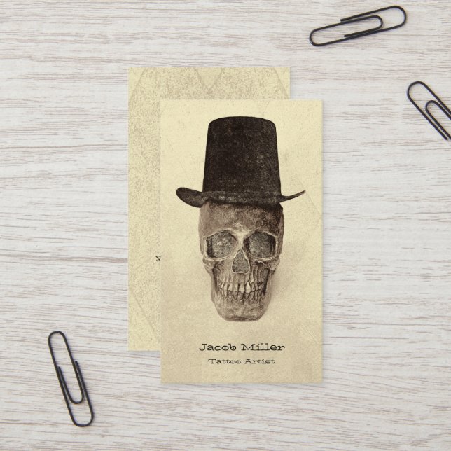 Tarjeta De Visita Calavera de gótico con sombrero superior Sepia Vin (Anverso/Reverso In Situ)