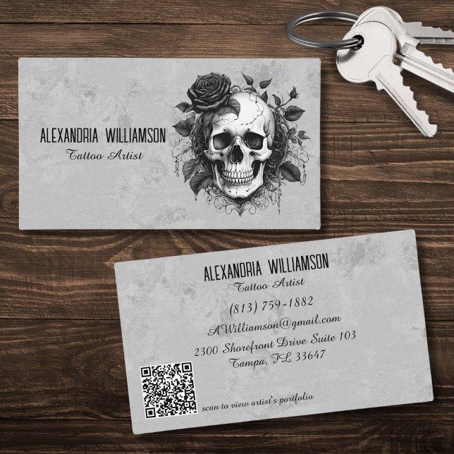 Tarjeta De Visita Calavera de Gótico de época con Rosas negros (Subido por el creador)