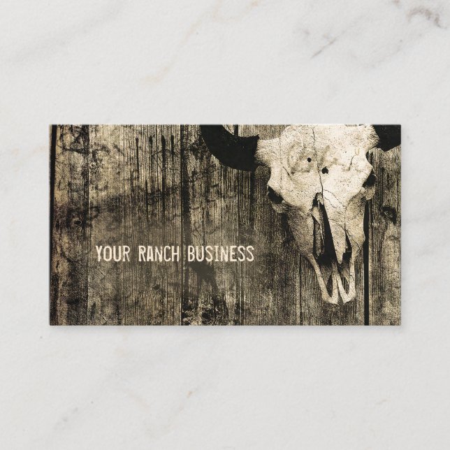 Tarjeta De Visita Calavera de toro occidental Vieja Sepia Brown Rust (Anverso)
