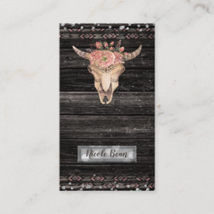 Tarjeta De Visita Calavera de Vaca Floral Rústica Boho Chic Glam Per