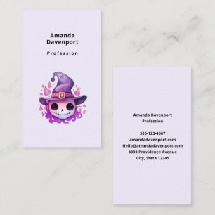 Tarjeta De Visita Calavera en un sombrero de bruja caprichosa