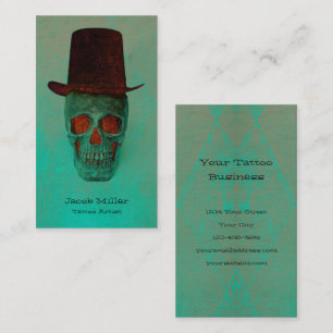 Tarjeta De Visita Calavera gótica con cosecha Verde azulada de sombr