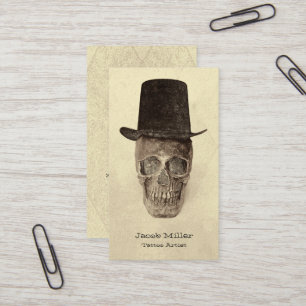 Tarjeta De Visita Calavera gótica con sombrero superior Sepia Vintag