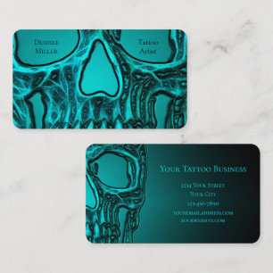 Tarjeta De Visita Calavera gótica enfrenta Verde azulada tienda de 
