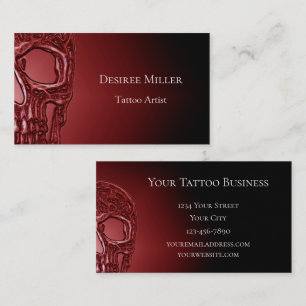Tarjeta De Visita Calavera gótica frente a lustroso tatuaje negro r