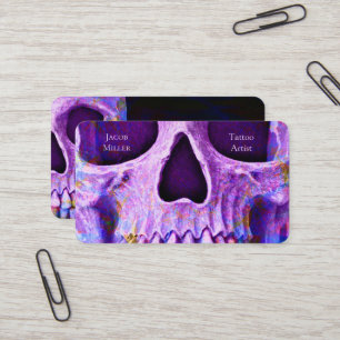 Tarjeta De Visita Calavera gótica frente a tatuaje azul morado