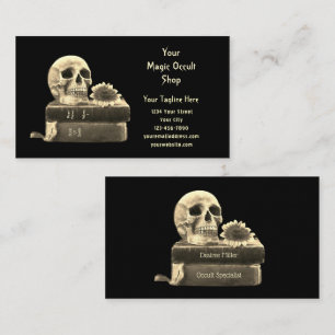 Tarjeta De Visita Calavera gótica girasoles libros antiguos sepia ne
