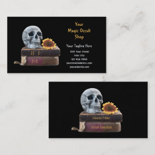 Tarjeta De Visita Calavera Gótica Libros Antiguos Girasol Magia Negr