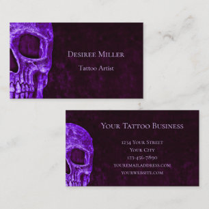 Tarjeta De Visita Calavera gótica luciendo morado tatuaje de borgoña