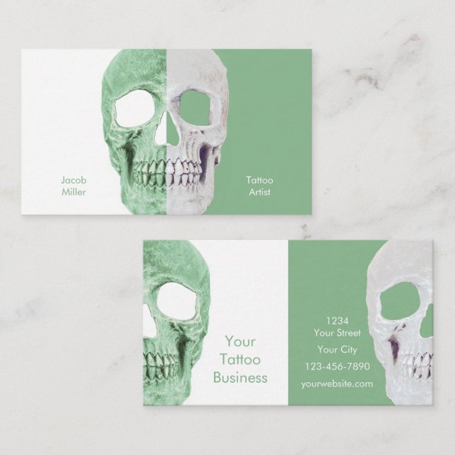 Tarjeta De Visita Calaveras góticas de media calavera Pastel Tatuaje (Anverso / Reverso)