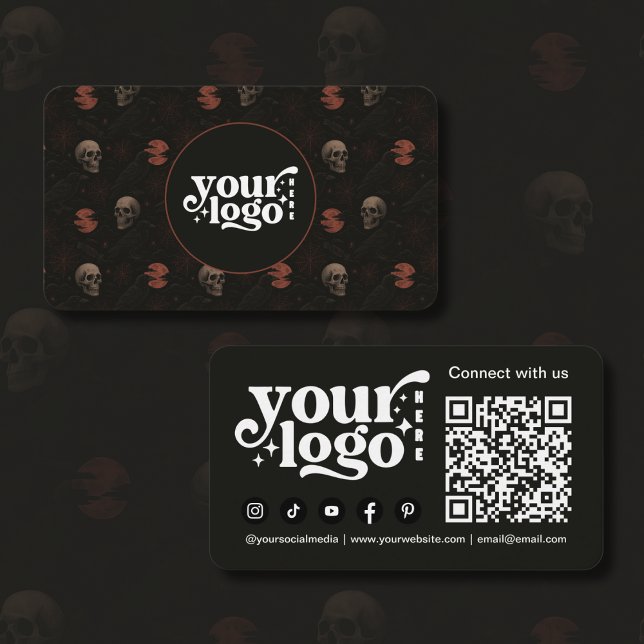 Tarjeta De Visita Calaveras góticas y barrancos Código QR de Hallowe (Subido por el creador)