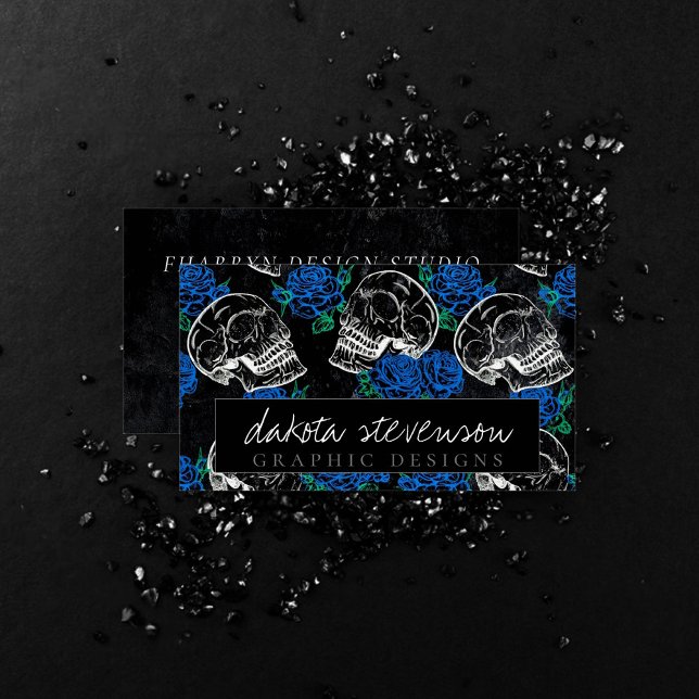 Tarjeta De Visita Calaveras y Rosas azules | Guay Funky Dark Brandin (Subido por el creador)