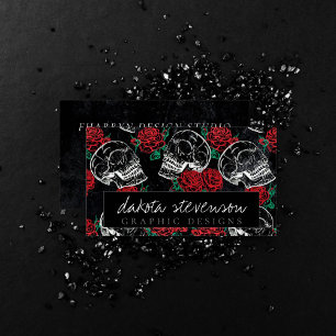 Tarjeta De Visita Calaveras y rosas rojas   Moderna marca gótica de