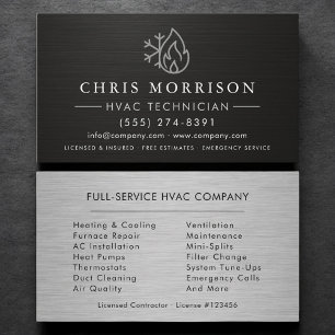 Tarjeta De Visita Calefacción HVAC y aire acero negro metálico