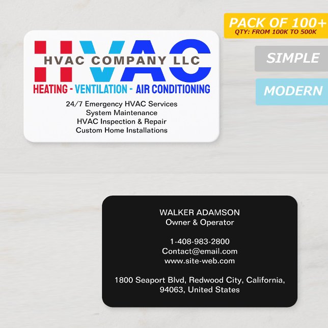 Tarjeta De Visita Calefacción, ventilación y aire acondicionado - HV (Heating, Cooling, Logo, Modern, Blue, Handyman, Technician, )