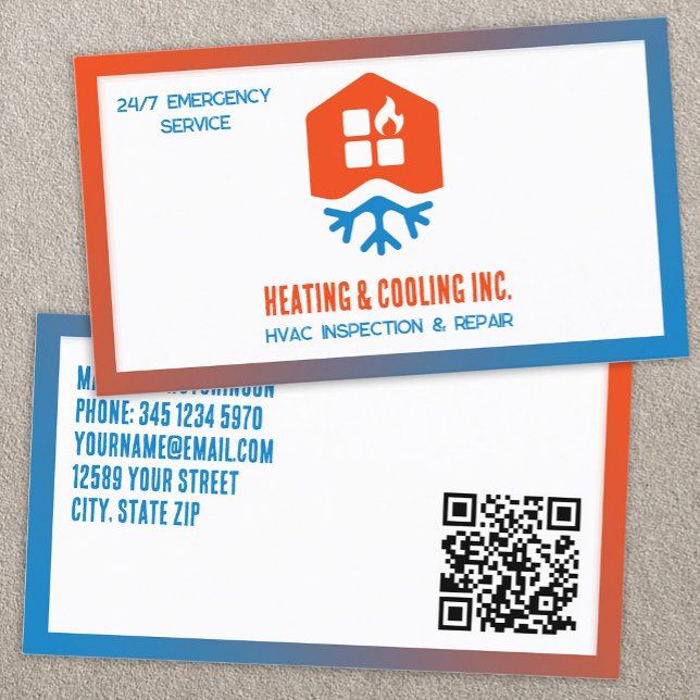 Tarjeta De Visita Calefacción Y Refrigeración De HVAC QR (HVAC Heating And Cooling QR Business Card)