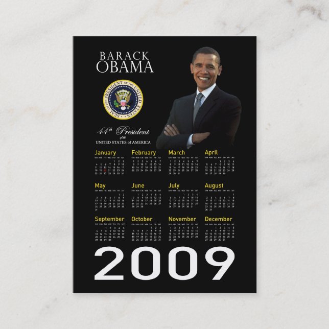Tarjeta De Visita Calendario 2009 del bolsillo del promo de la (Anverso)
