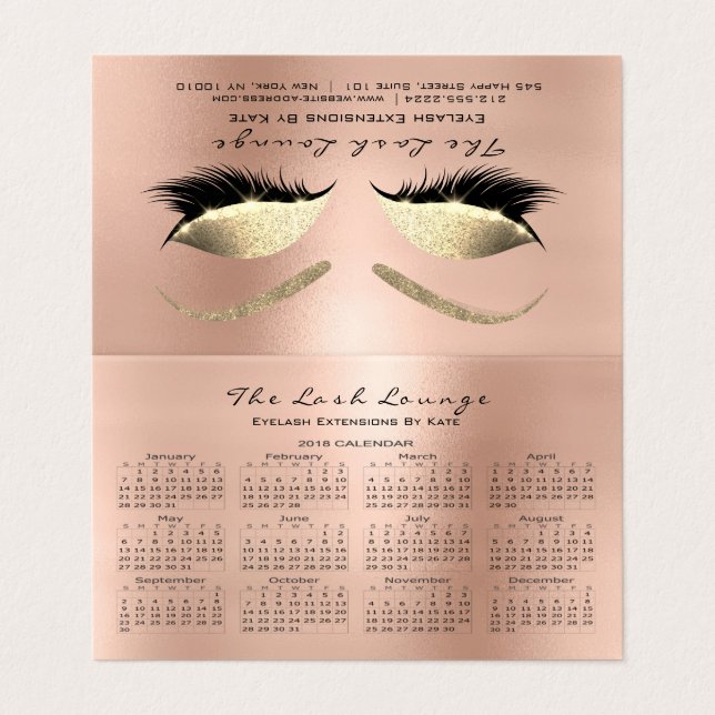 Tarjeta De Visita Calendario 2018 Estudio de belleza azota rosa (Exterior desplegado)