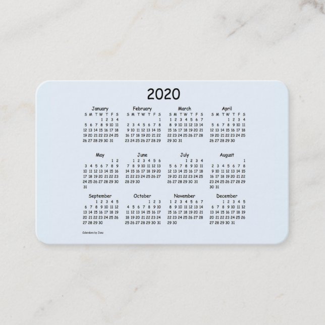 Tarjeta De Visita Calendario 2020 de Janz Alice Blue Euro (Anverso)