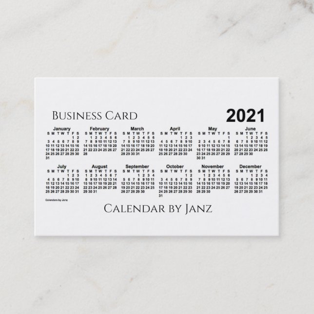 Tarjeta De Visita Calendario 2021 de Janz White Euro (Anverso)
