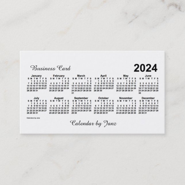Tarjeta De Visita Calendario Blanco 2024, de Janz (Anverso)