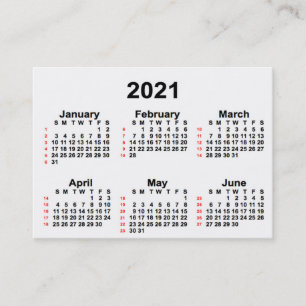 Tarjeta De Visita Calendario blanco de 52 semanas 2021 de Janz Busin