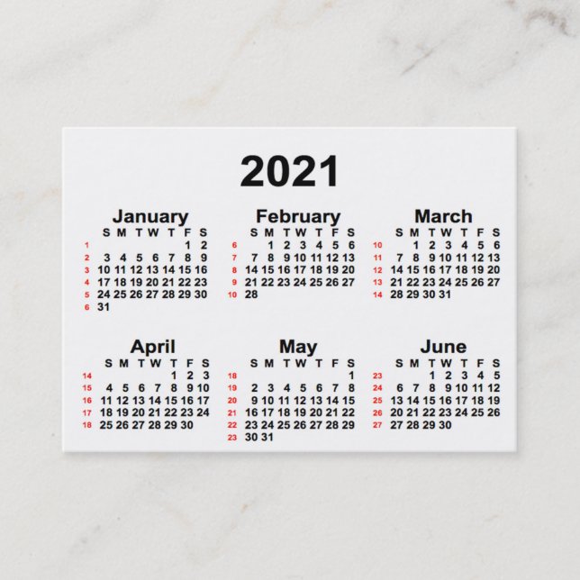 Tarjeta De Visita Calendario blanco de 52 semanas 2021 de Janz Busin (Anverso)