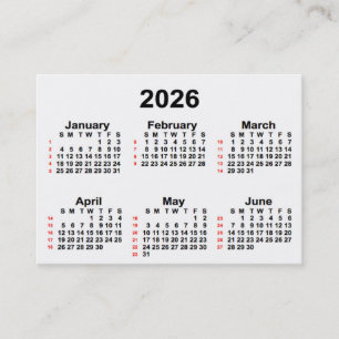 Tarjeta De Visita Calendario blanco de 52 semanas 2026 de Janz Busin