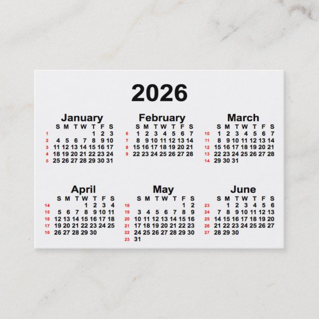 Tarjeta De Visita Calendario blanco de 52 semanas 2026 de Janz Busin (Anverso)