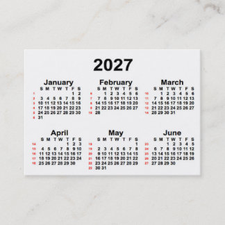 Tarjeta De Visita Calendario blanco de 52 semanas 2027 de Janz Busin