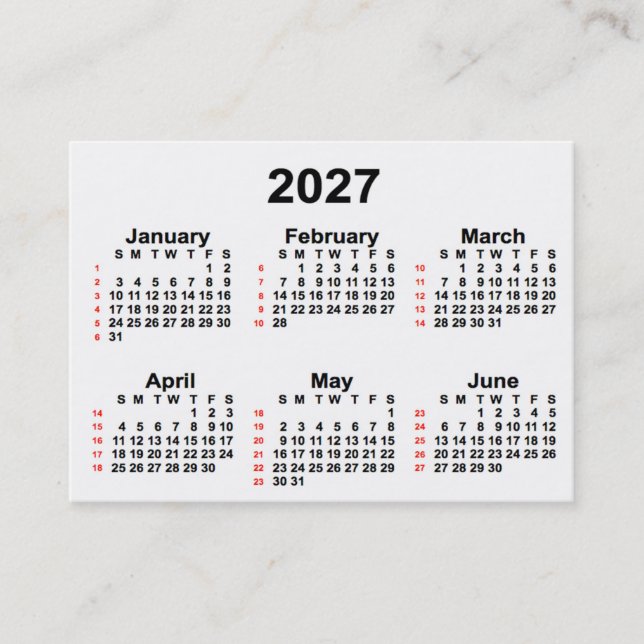 Tarjeta De Visita Calendario blanco de 52 semanas 2027 de Janz Busin (Anverso)