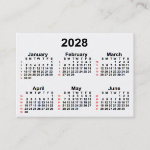Tarjeta De Visita Calendario blanco de 52 semanas 2028 de Janz Busin