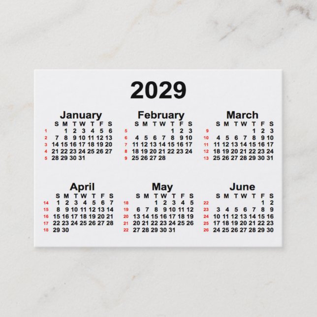 Tarjeta De Visita Calendario blanco de 52 semanas 2029 de Janz Busin (Anverso)