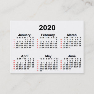 Tarjeta De Visita Calendario blanco de 52 semanas de 2020 de Janz Bu