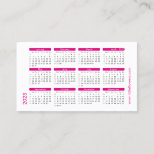Tarjeta De Visita Calendario de bolsillo rosado 2023. Plantilla de t