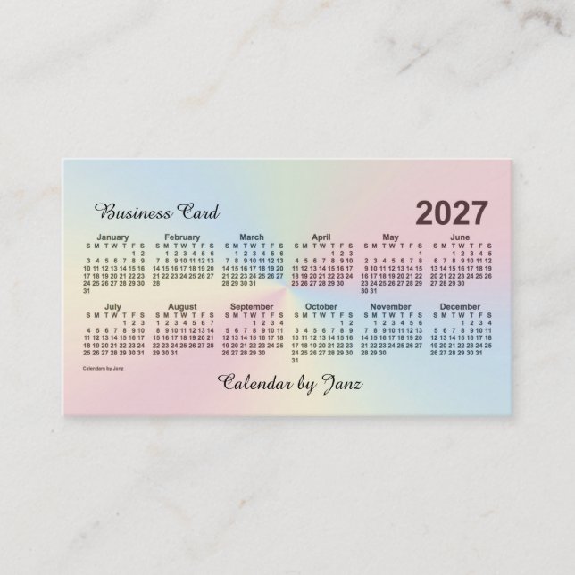 Tarjeta De Visita Calendario de nubes arcoiris 2027, de Janz (Anverso)