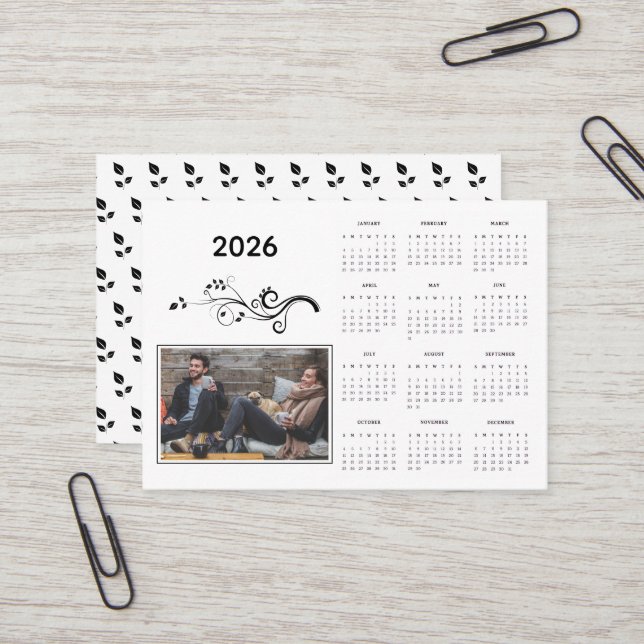 Tarjeta De Visita Calendario fotográfico del año 2026 moderno con fo (Anverso/Reverso In Situ)
