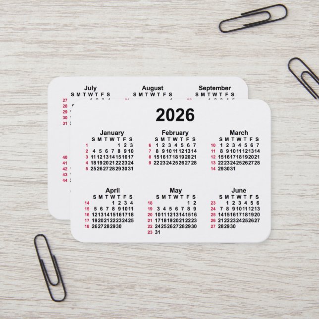 Tarjeta De Visita Calendario ISO de 52 semanas en blanco de 2026, de (Anverso/Reverso In Situ)