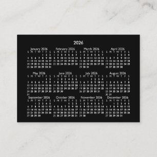 Tarjeta De Visita Calendario Mini POCKET 2026 DOMINGO de inicio NEGR