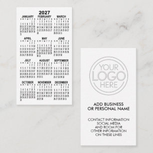 Tarjeta De Visita Calendario Mínimo Blanco 2027 con Logo