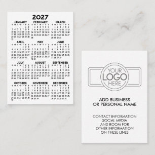 Tarjeta De Visita Calendario Mínimo Simple 2027 con Logo