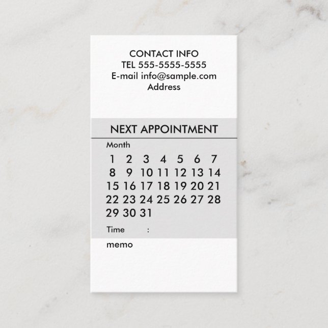 Tarjeta De Visita Calendario simple (Anverso)