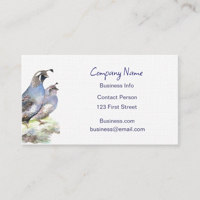 Tarjeta De Visita California Quail Business Card Bird Nature (Anverso)
