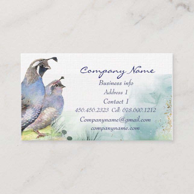Tarjeta De Visita California Quail Business Card Bird Nature (Anverso)