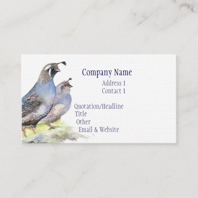 Tarjeta De Visita California Quail Business Card Bird Nature (Anverso)