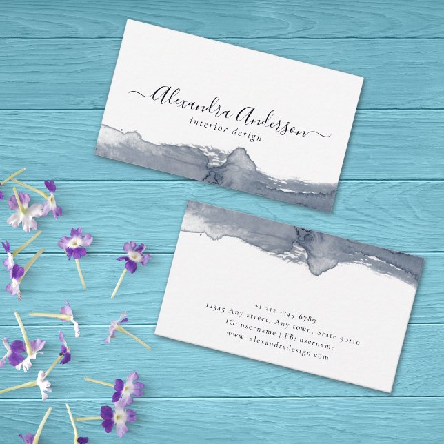 Tarjeta De Visita Caligrafía de acuarela gris moderna mínima (Modern Gray Watercolor Calligraphy Minimal Business Card)