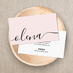 Tarjeta De Visita Caligrafía de escritura rosada de Rubor de moda