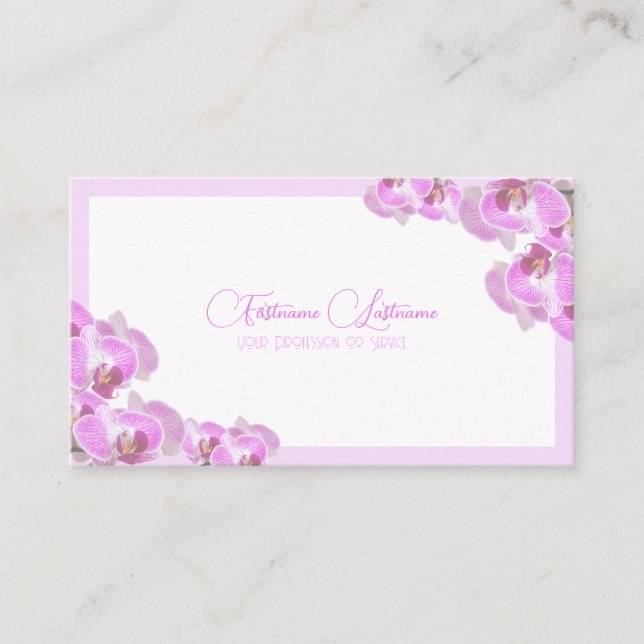 Tarjeta De Visita Caligrafía de flor orquídea boda floral Código QR (Anverso)