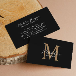 Tarjeta De Visita Caligrafía de guión minimalista Monograma dorado n