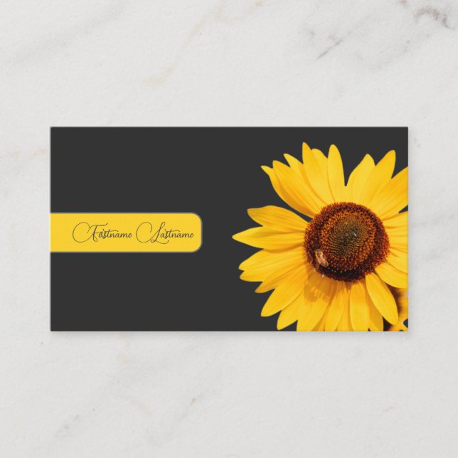 Tarjeta De Visita Caligrafía de la abeja de girasol amarillo floral  (Anverso)